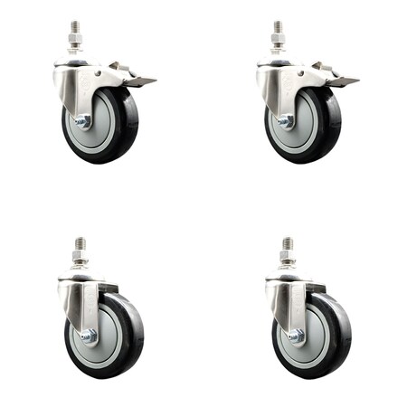 Service Caster 4 Inch 316SS Black Polyurethane 1/2 Inch Threaded Stem Caster Lock Brake SCC, 2PK SS316TSTTL20S414-PPUB-BLK-121315-2S2